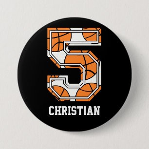 Personalized Basketball Number 5 Button