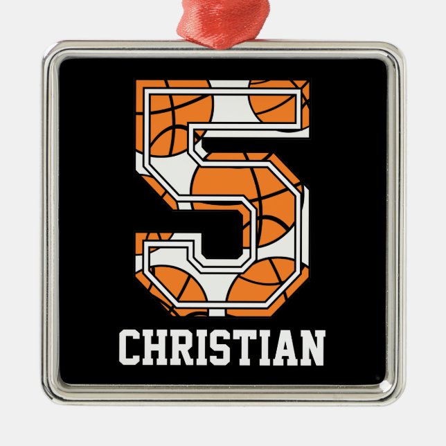 Personalized Basketball Number 5 Metal Ornament (Front)