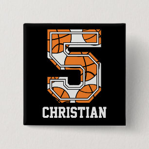 Personalized Basketball Number 5 Pinback Button