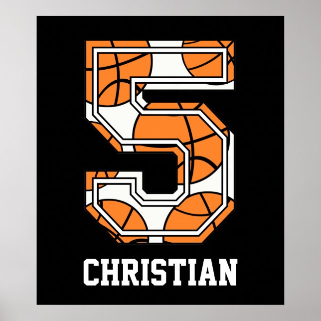 Personalized Basketball Number 5 Poster (Front)