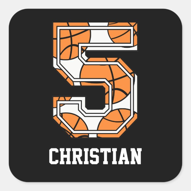Personalized Basketball Number 5 Square Sticker (Front)