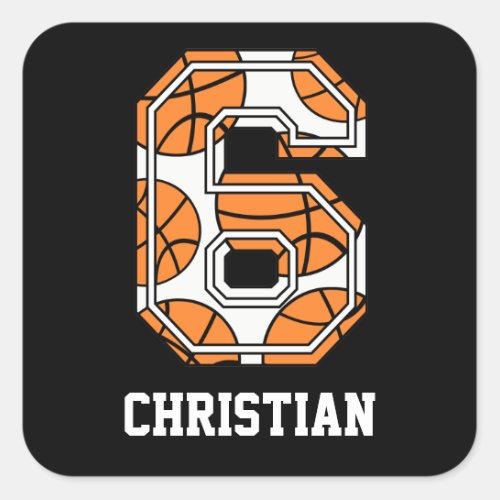 Personalized Basketball Number 6 Square Sticker