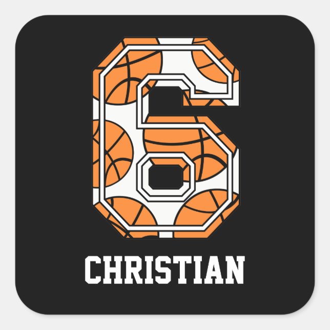 Personalized Basketball Number 6 Square Sticker (Front)