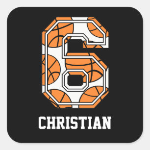 Personalized Basketball Number 6 Square Sticker