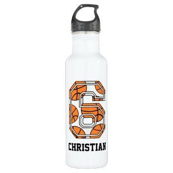 Personalized Basketball Number 6 Stainless Steel Water Bottle by CelebrationBazaar at Zazzle
