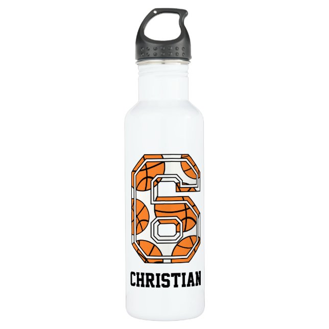 Personalized Basketball Number 6 Stainless Steel Water Bottle (Front)