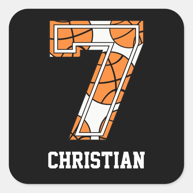 Personalized Basketball Number 7 Square Sticker (Front)
