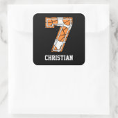 Personalized Basketball Number 7 Square Sticker (Bag)