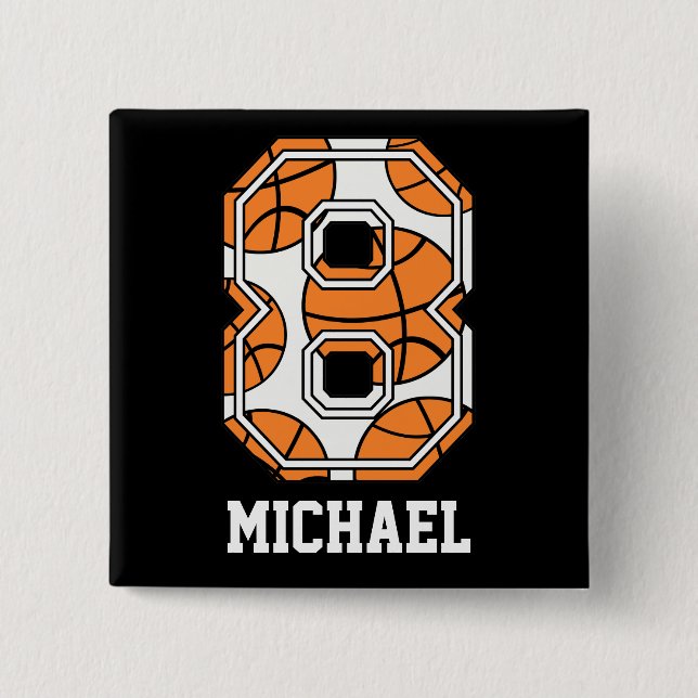 Personalized Basketball Number 8 Button (Front)