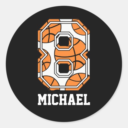 Personalized Basketball Number 8 Classic Round Sticker