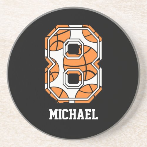 Personalized Basketball Number 8 Sandstone Coaster