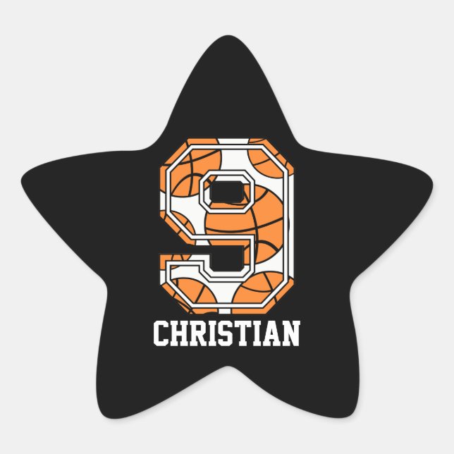 Personalized Basketball Number 9 Star Sticker (Front)