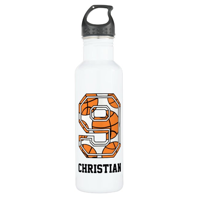 Personalized Basketball Number 9 Water Bottle (Front)