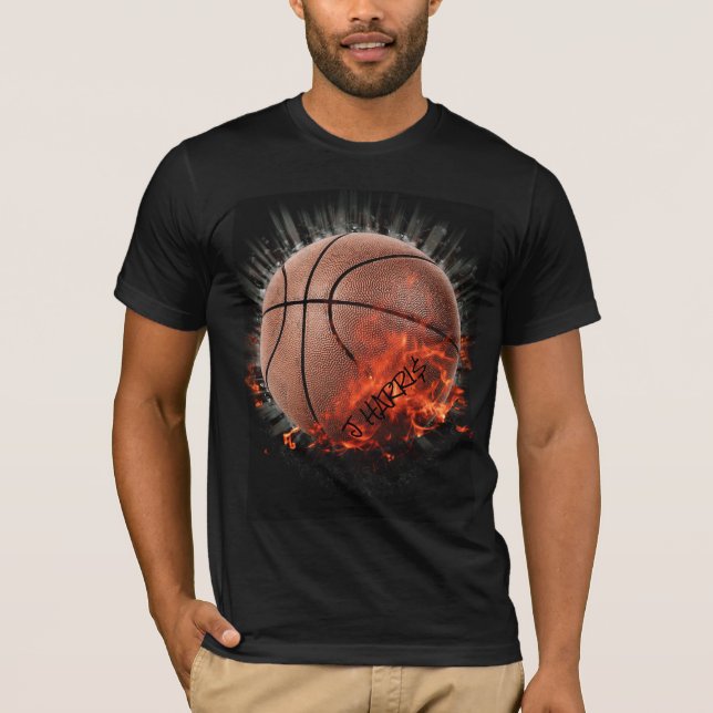 Personalized Basketball On Fire T-Shirt (Front)