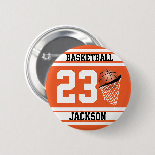 Personalized Basketball Orange and White Pinback Button