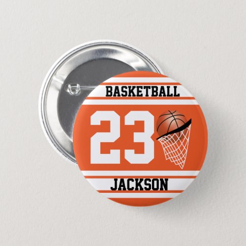 Personalized Basketball Orange and White Pinback Button