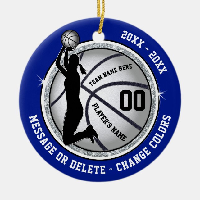Personalized Basketball Ornaments for Girls, Blue (Front)