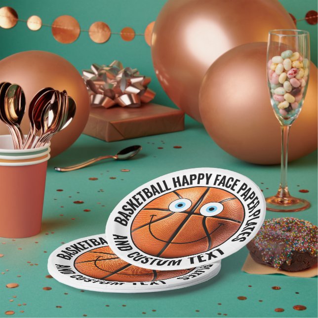 Personalized Basketball Party BLUE EYES Happy Face Paper Plates (Multi)