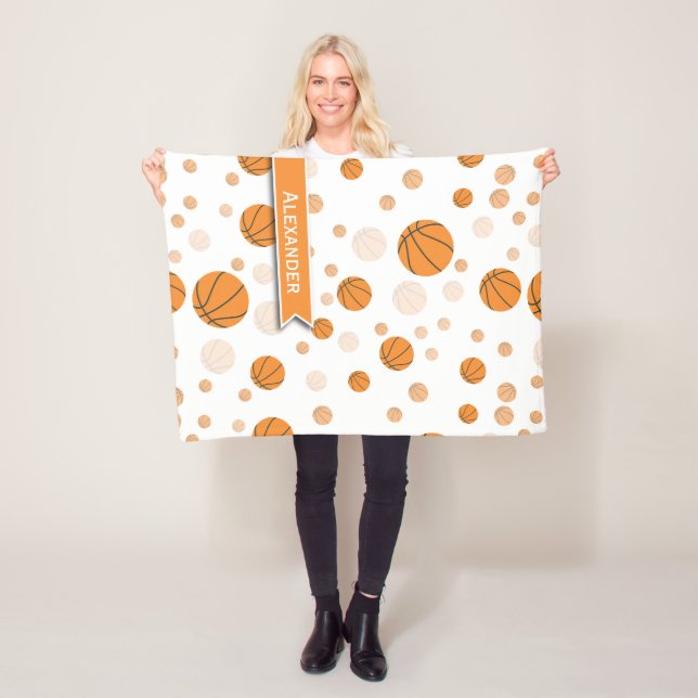 Personalized Basketball Pattern Fleece Blanket (In Situ)