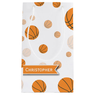 Personalized Basketball Pattern on White Small Gift Bag
