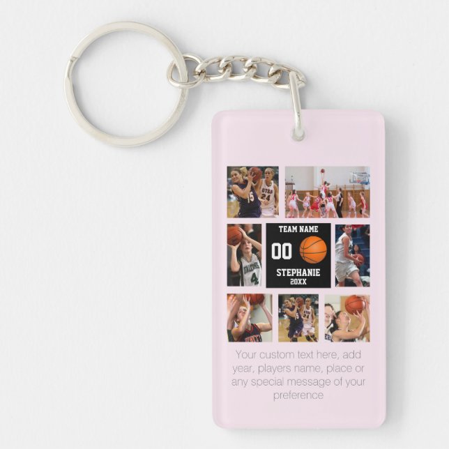 Personalized Basketball Photo Collage Keychain (Front)