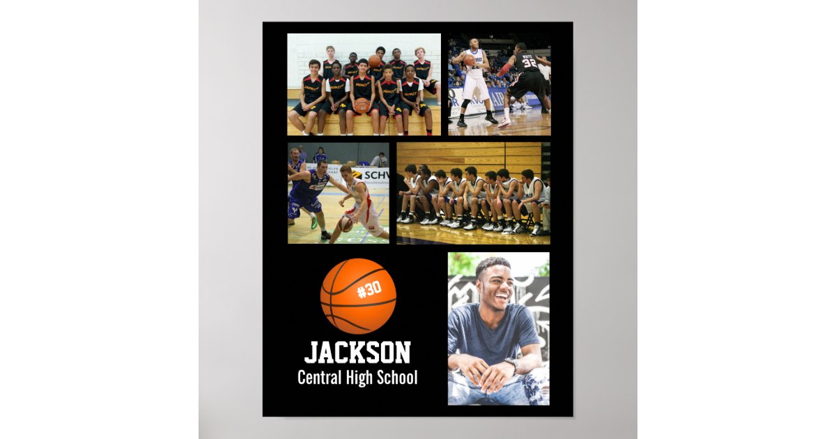 Personalized Basketball Photo Collage Name Team # Poster | Zazzle