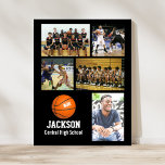 Personalized Basketball Photo Collage Name Team # Poster<br><div class="desc">This personalized basketball photo collage poster features your favorite uploaded basketball photos, an orange basketball graphic with your player's jersey number, and additional text such as your player's name and/or team name. This design is set against a background color of your choice - just click on customize and then change...</div>