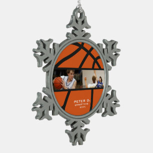 Personalized Basketball Photo  Snowflake Pewter Christmas Ornament