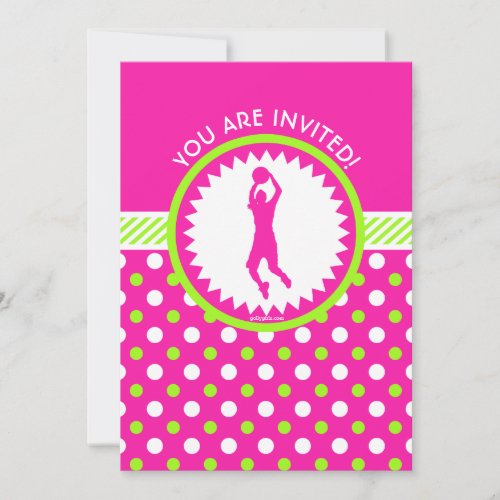 Personalized Basketball Pink _ Green Polka_Dots Invitation
