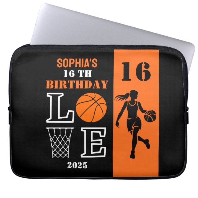 Personalized Basketball Player Girl, Birthday Gift Laptop Sleeve (Front)