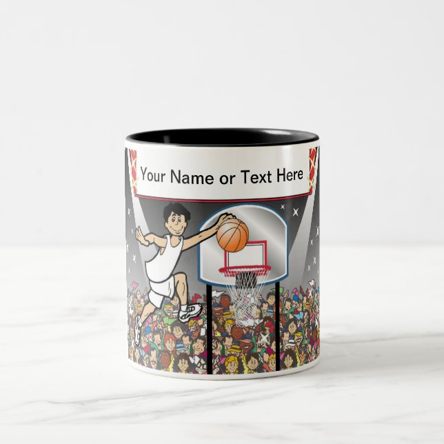 Personalized Basketball Player - Male Cartoon Two-Tone Coffee Mug (Center)
