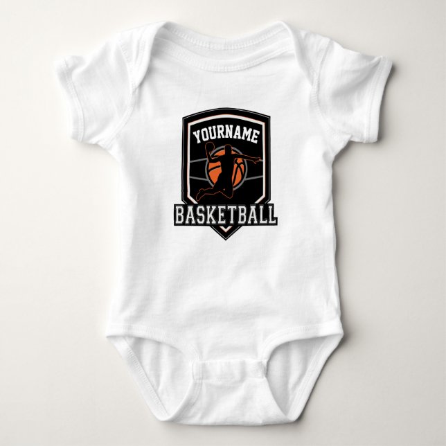 Personalized Basketball Player NAME Slam Dunk Team Baby Bodysuit (Front)