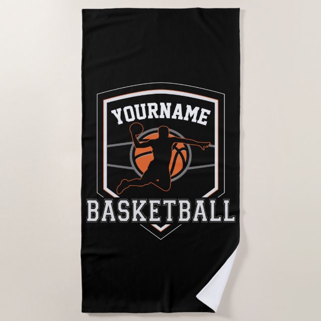 Personalized Basketball Player NAME Slam Dunk Team Beach Towel (Front)