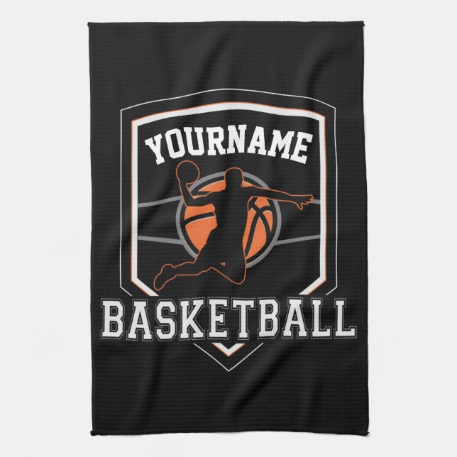 Personalized Basketball Player NAME Slam Dunk Team Kitchen Towel (Vertical)