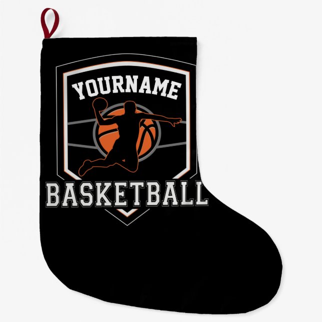Personalized Basketball Player NAME Slam Dunk Team Large Christmas Stocking (Front)