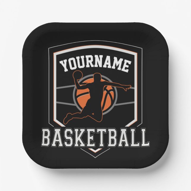Personalized Basketball Player NAME Slam Dunk Team Paper Plates (Front)