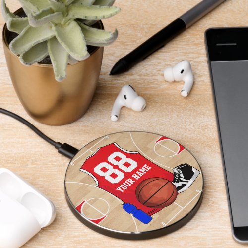Personalized Basketball player on basketball court Wireless Charger