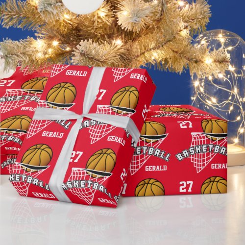 Personalized Basketball _ Red Wrapping Paper