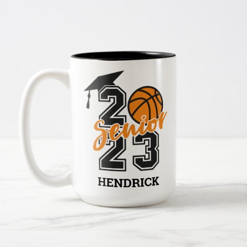Personalized basketball senior 2023 grad cap Two_Tone coffee mug