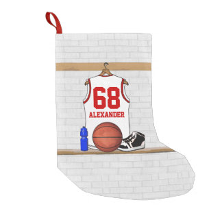 Personalized basketball shirt in locker room small christmas stocking