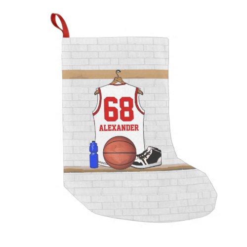 Personalized basketball shirt in locker room small christmas stocking