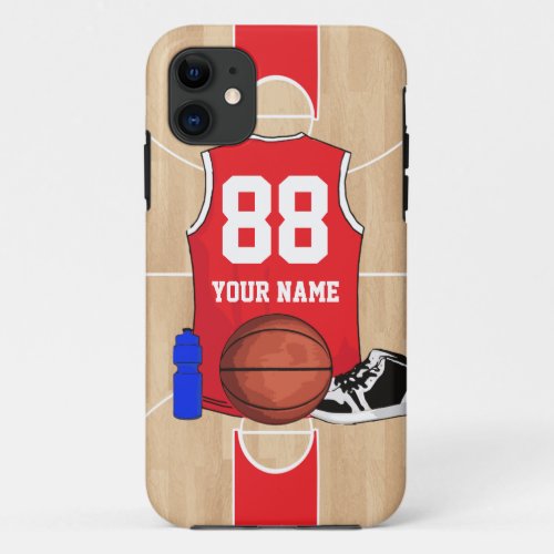 Personalized Basketball shirt on court iPhone 11 Case