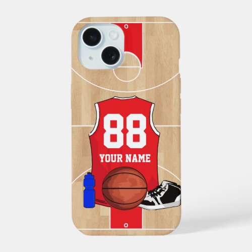 Personalized Basketball shirt on court iPhone 15 Case