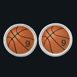 Personalized Basketball Silver Plated Cufflinks<br><div class="desc">Custom Personalized Men's silver plated cufflinks gift idea for basketball player or coach with a baseball design. Unique and cool! Personalize it with recipient's name/initial/number, customize it further if you like to change the font, size, & color of the text as well as move the text. Or delete the text...</div>