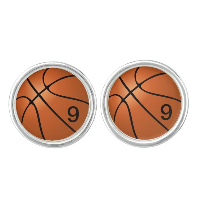 Personalized Basketball Silver Plated Cufflinks (Front)