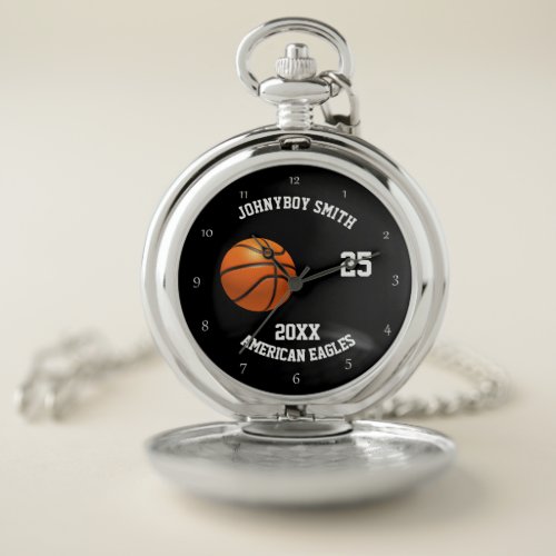 Personalized basketball silver pocket watch