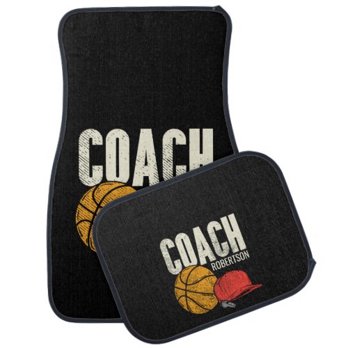 Personalized Basketball Sports Coach Ball and Cap Car Floor Mat