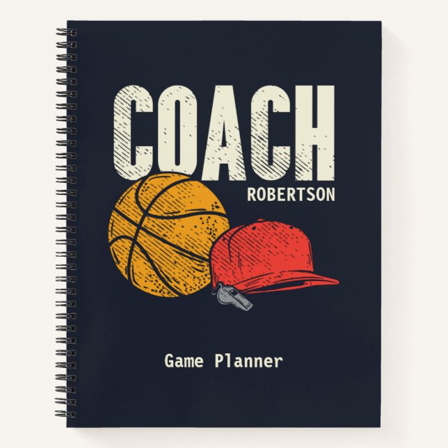 Personalized Basketball Sports Coach Game Notebook (Front)