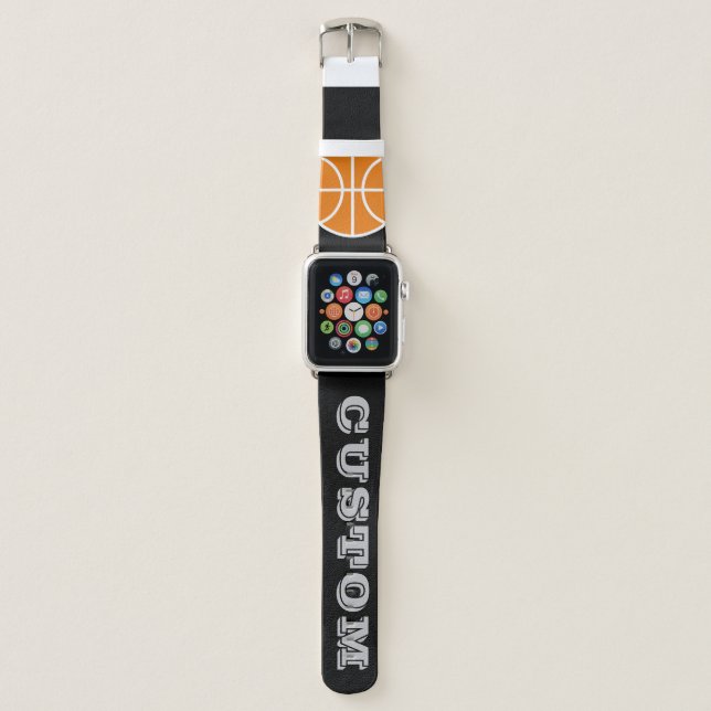 Personalized basketball sports logo 42mm wide apple watch band (Front)