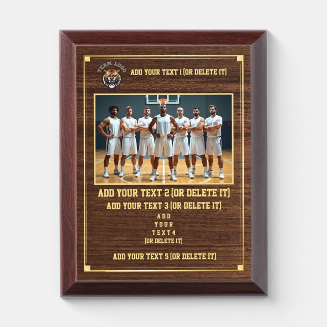 Personalized Basketball Team Photo, Text & Logo Award Plaque (Vertical)
